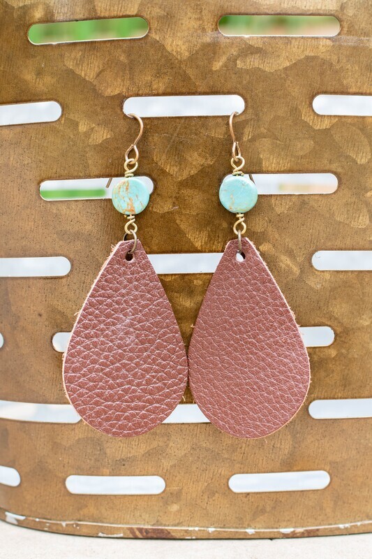 Bella Mia Ear Ring Brown Leather Turquoise