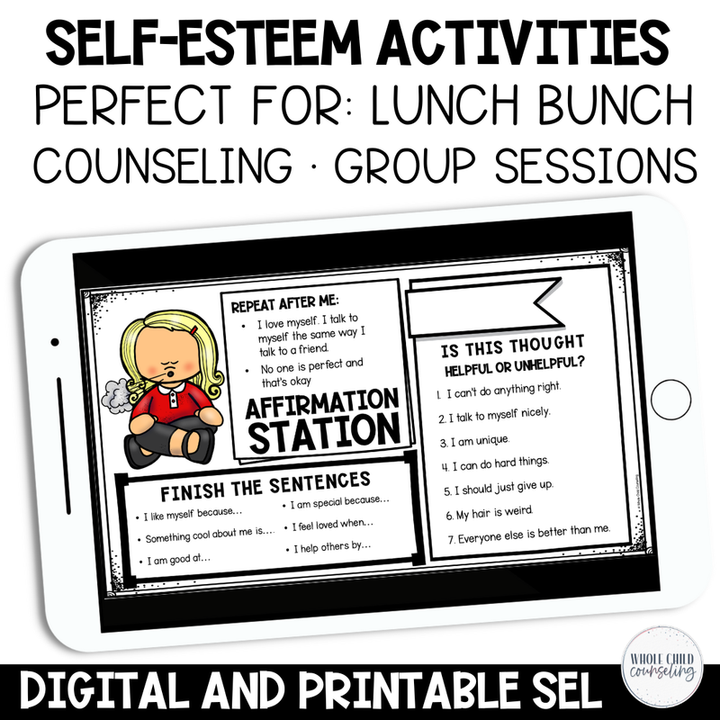 Self Esteem Lunch Bunch SEL Placemats and Directed Drawing