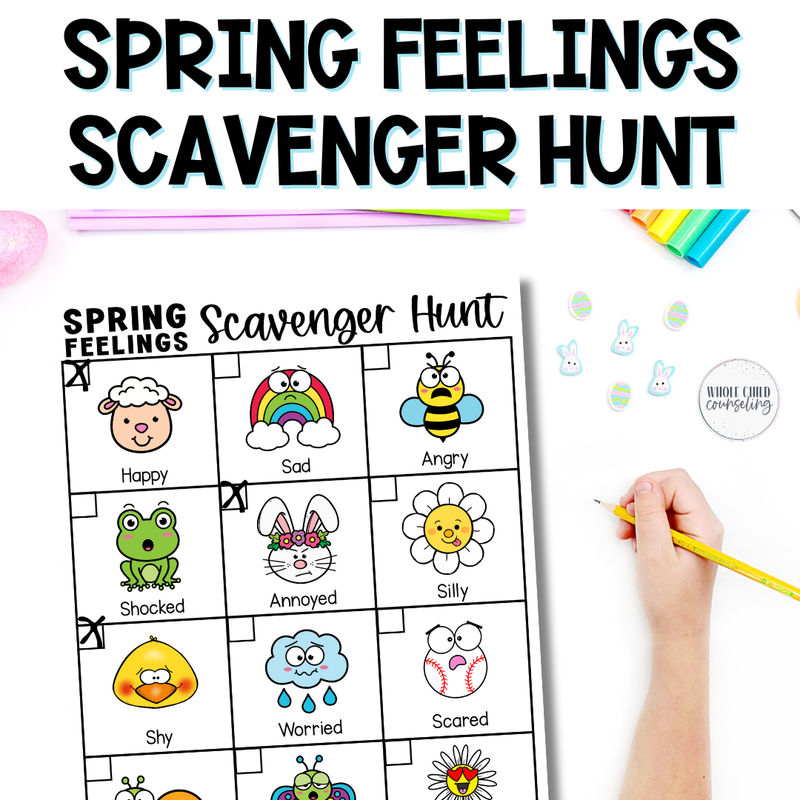 Spring Feelings Bingo, Scavenger Hunt and Write the Room Activities