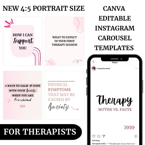 4:5 Instagram Carousel Editable Canva Social Media Templates Therapist Marketing
