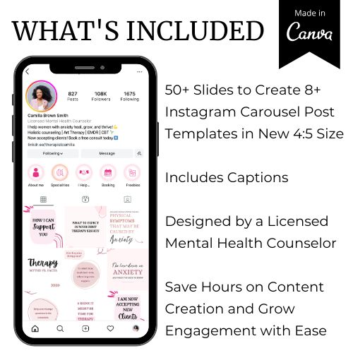 4:5 Instagram Carousel Editable Canva Social Media Templates Therapist Marketing