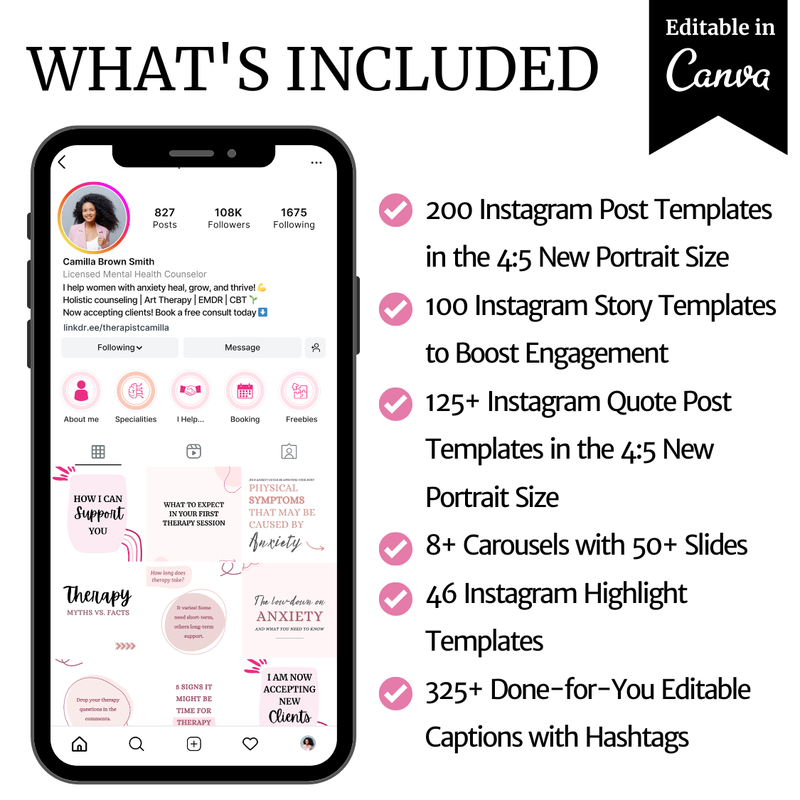 4:5 Instagram Editable Canva Social Media Templates Counselor Marketing BUNDLE
