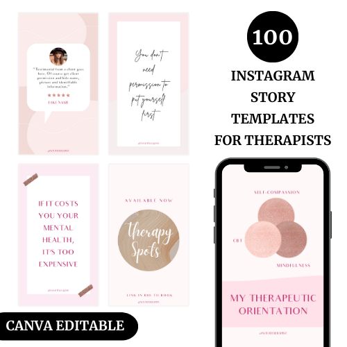 100 Instagram Stories Editable Canva Social Media Templates Counselor Marketing