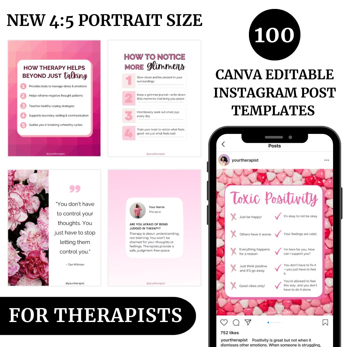 4:5 Instagram Post Editable Canva Social Media Templates Counselor Marketing