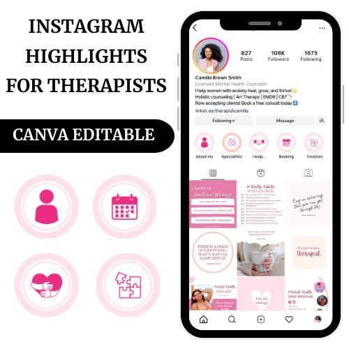 Editable Instagram Highlights Canva Templates Counselor Social Media Marketing