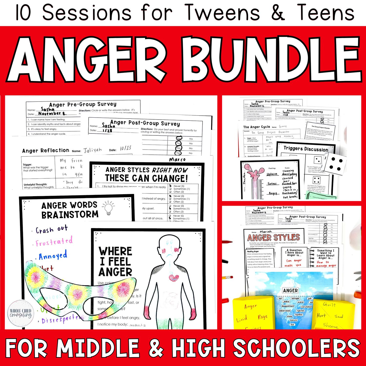 Anger Management Curriculum Bundle for Teens &amp; Tweens (10 Sessions)