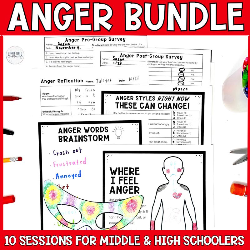 Anger Management Curriculum Bundle for Teens &amp; Tweens (10 Sessions)