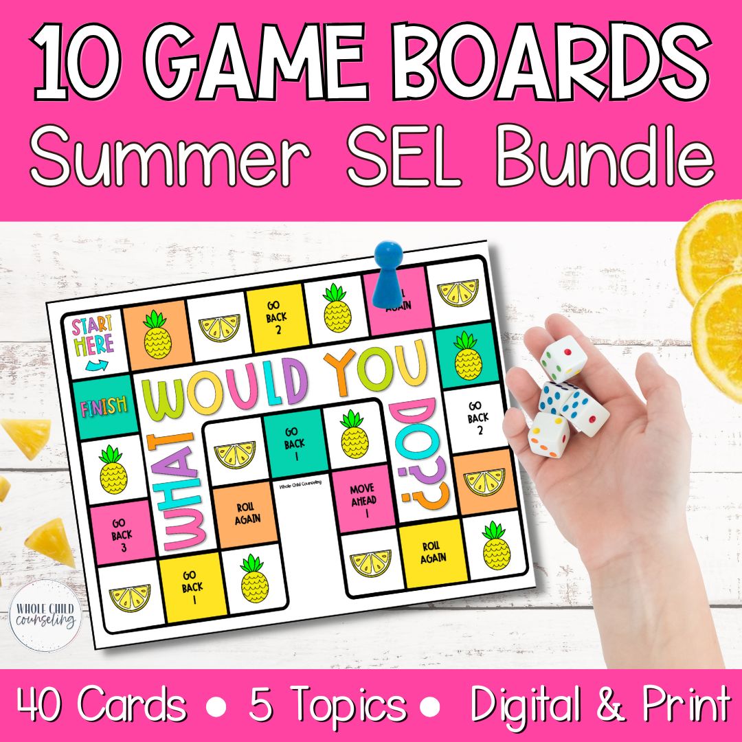Summer SEL and Counseling 10 Digital and Print Game Board Bundle