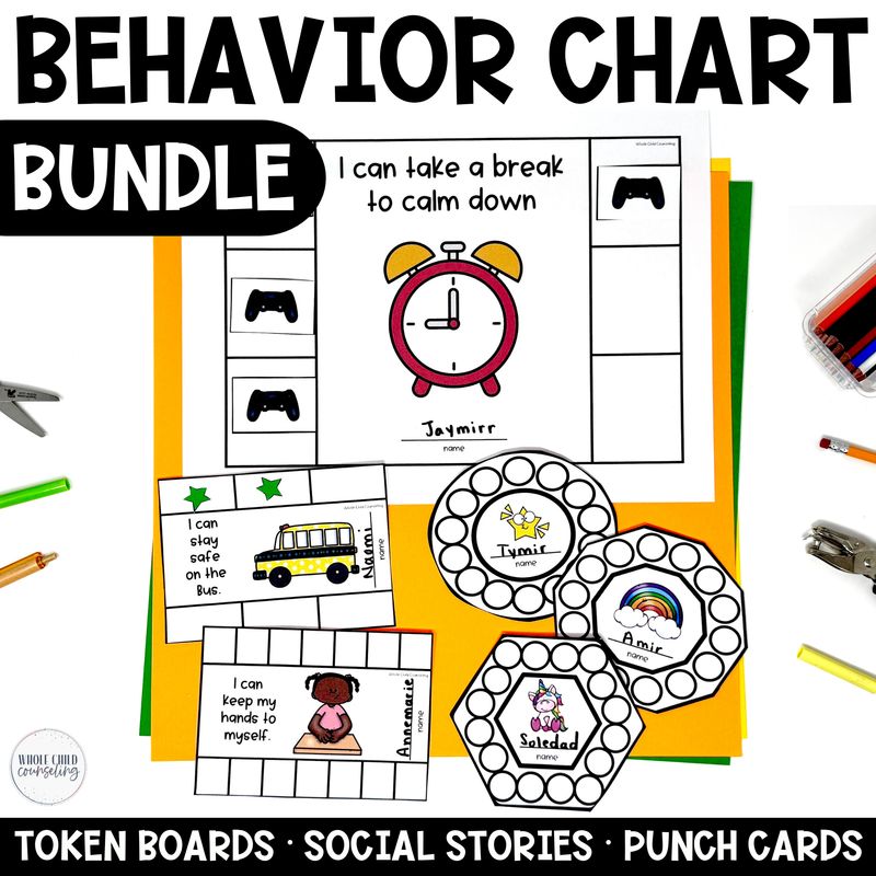Behavior Chart, Token Board, Punch Card, and Social Story Bundle