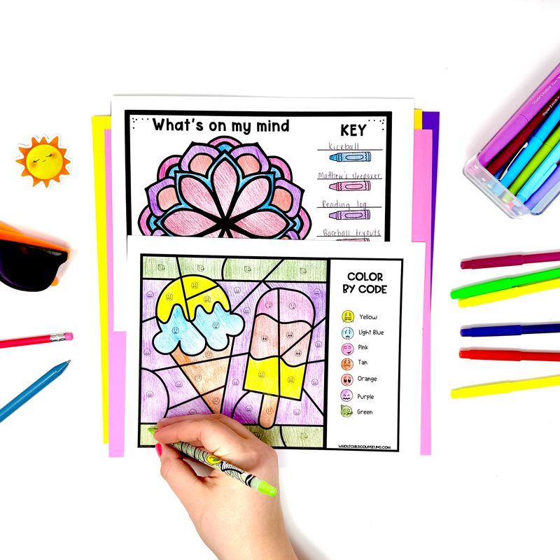 Popsicle and Ice Cream Color By Code Summer SEL Coloring Activity