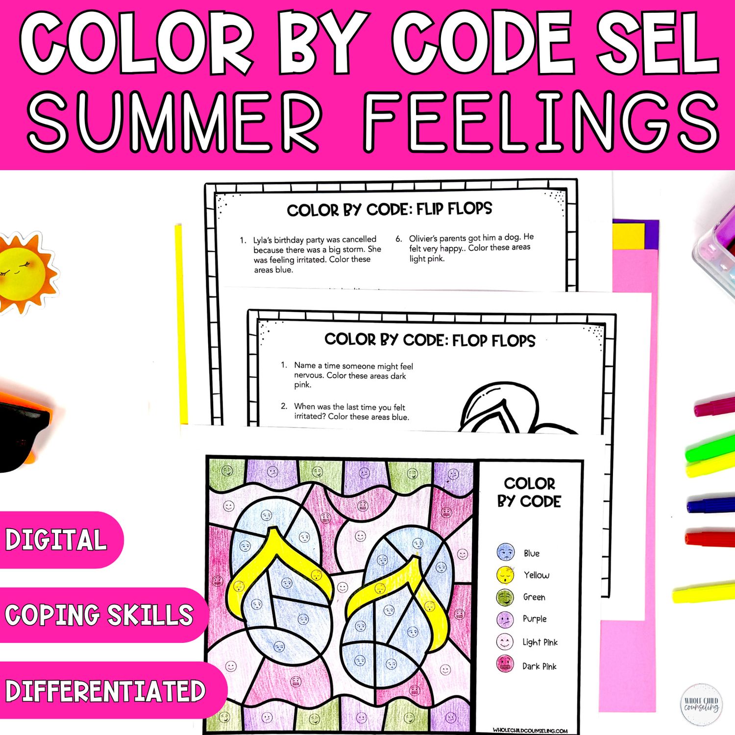 Flip Flip Color By Code Summer SEL Coloring Activity