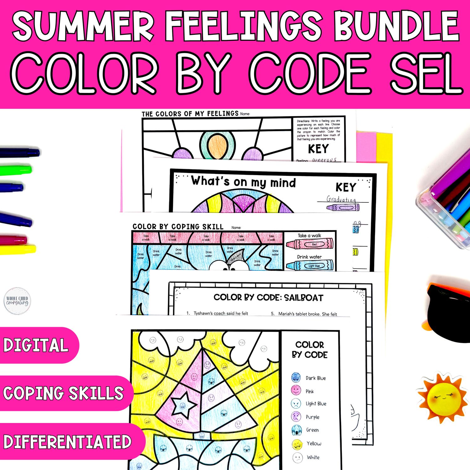 Summer Color By Code SEL Coloring Bundle