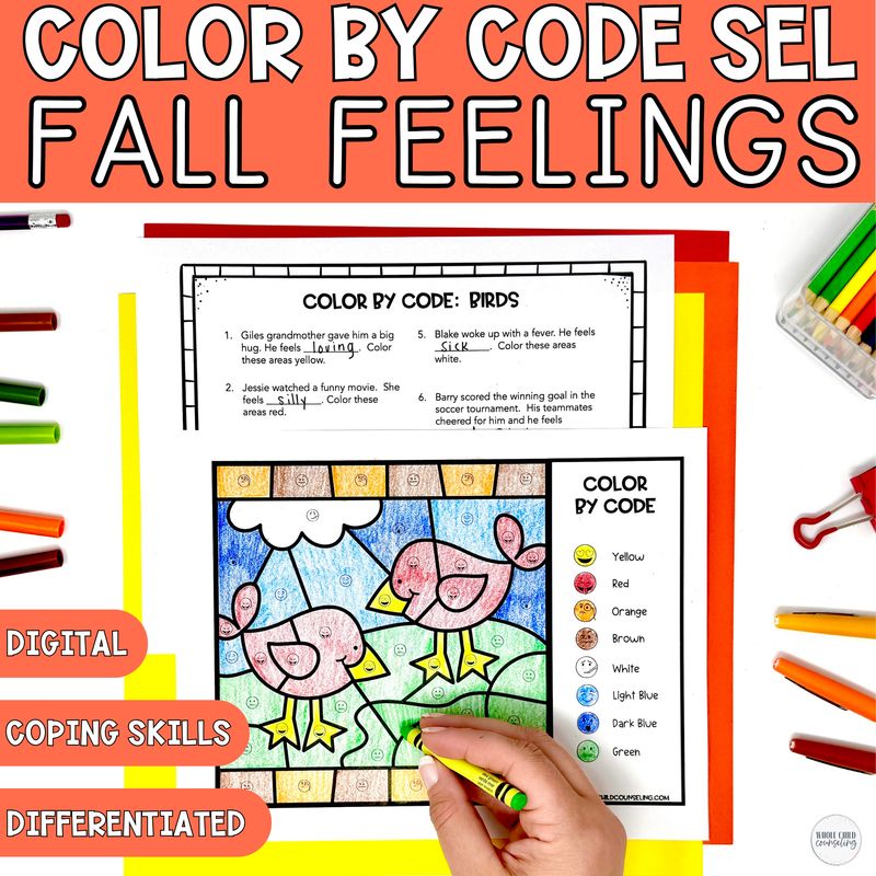 Color By Code Fall Feelings Bird Activity