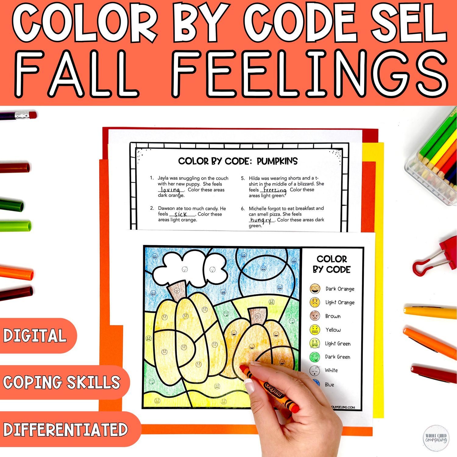 Fall Pumpkin and Halloween Feelings Color by Code