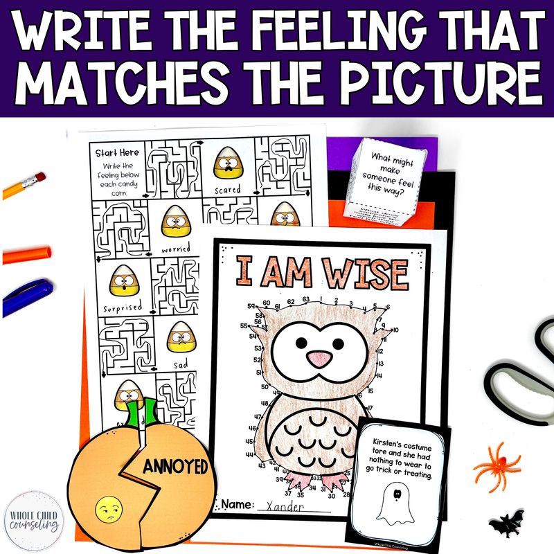 Halloween Positive Affirmation and Feelings Social-Emotional Mazes