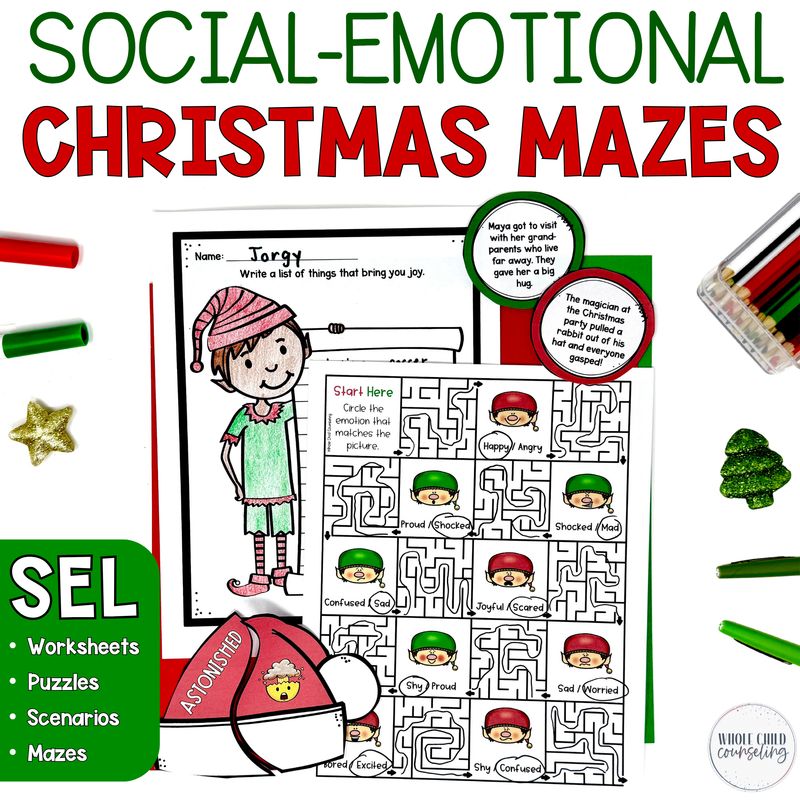Christmas Feelings and Positive Affirmations SEL Mazes for Kids