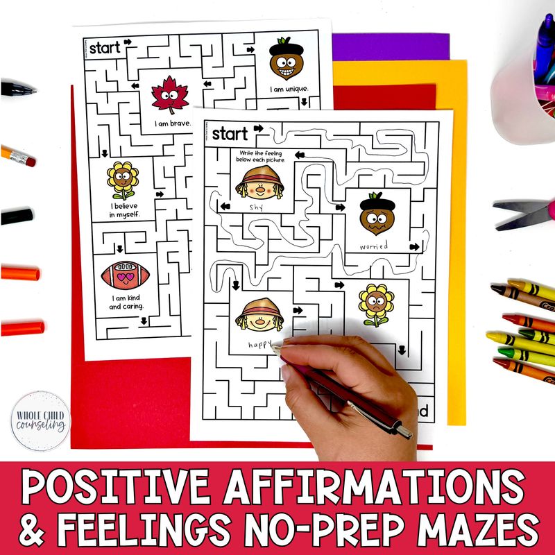 Fall Social-Emotional Positive Affirmation and Feelings Mazes