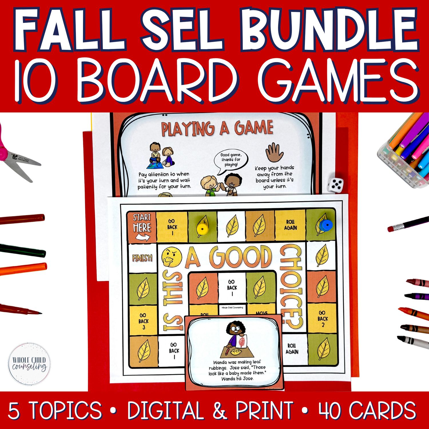 10 Digital and Print Fall SEL and Counseling Game Boards