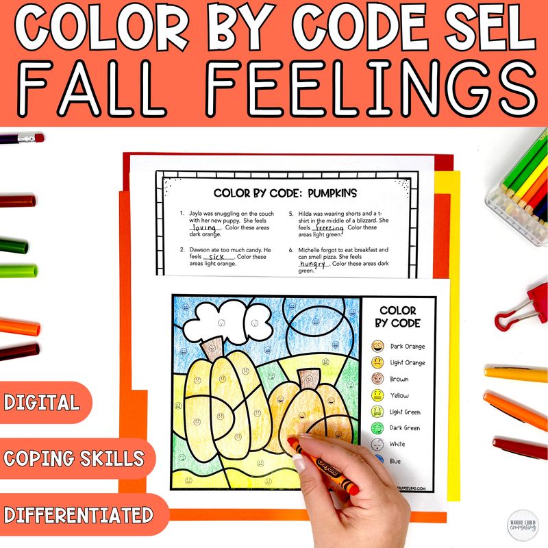 Fall Pumpkin and Halloween Feelings Color by Code