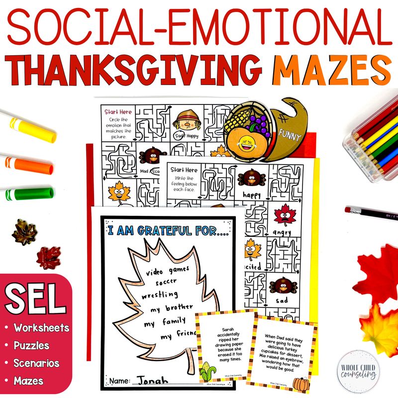 Thanksgiving Social-Emotional Mazes