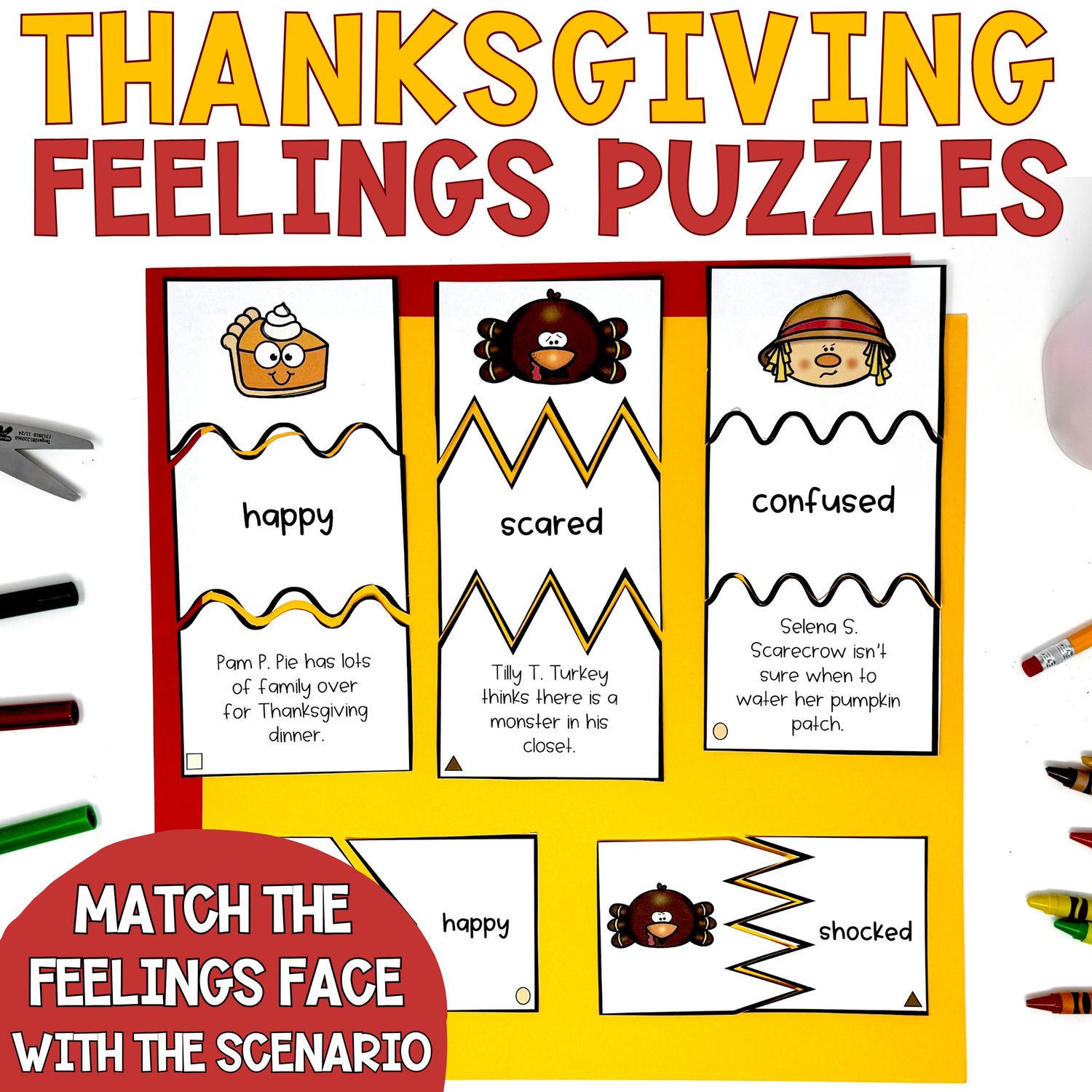 Thanksgiving Feelings Matching Puzzles | Emotions Identification &amp; SEL Activities for Kids