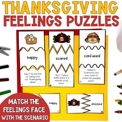 Thanksgiving Feelings Matching Puzzles | Emotions Identification &amp; SEL Activities for Kids