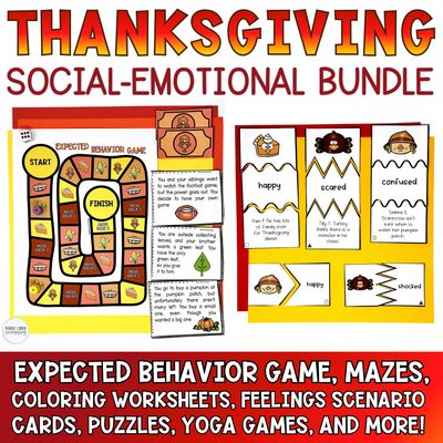 Thanksgiving Counseling &amp; SEL Activities Bundle | Feelings, Social Skills, Yoga &amp; Games