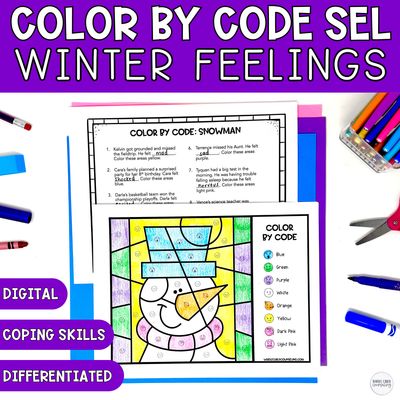 Snowman Color by Code | Winter Feelings &amp; Coping Skills Coloring Activity + Digital Game
