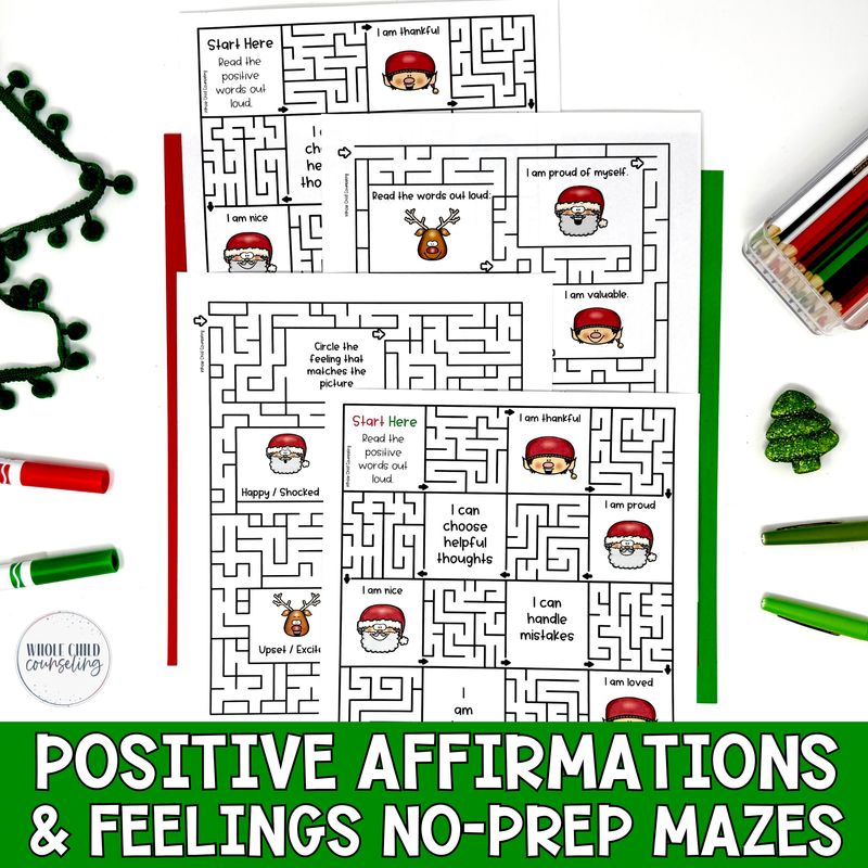 Christmas Feelings and Positive Affirmations SEL Mazes for Kids