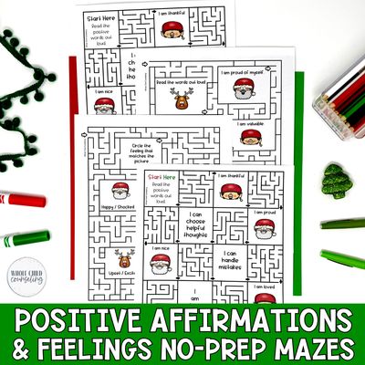 Christmas Feelings and Positive Affirmations SEL Mazes for Kids