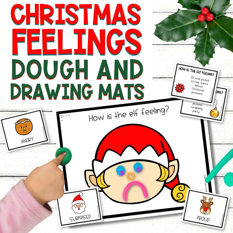 Christmas Feelings Play Dough and Drawing Emotions Mats