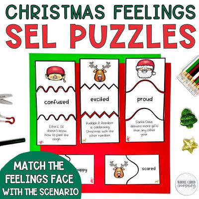 Christmas Feelings Puzzles for Kids | Emotions Matching Activities