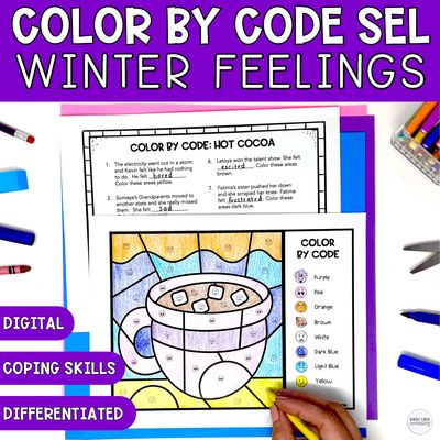 Hot Cocoa Color by Code | Winter Feelings &amp; Coping Skills SEL Activity