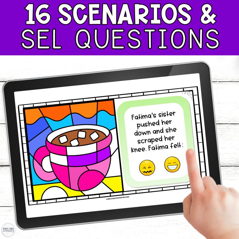 Hot Cocoa Color By Code: Winter Feelings and Coping Skills Coloring Activity &amp; Digital Game