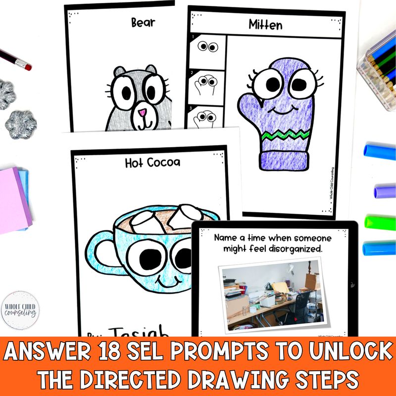 Winter Directed Drawing  Social Emotional Learning Set 1