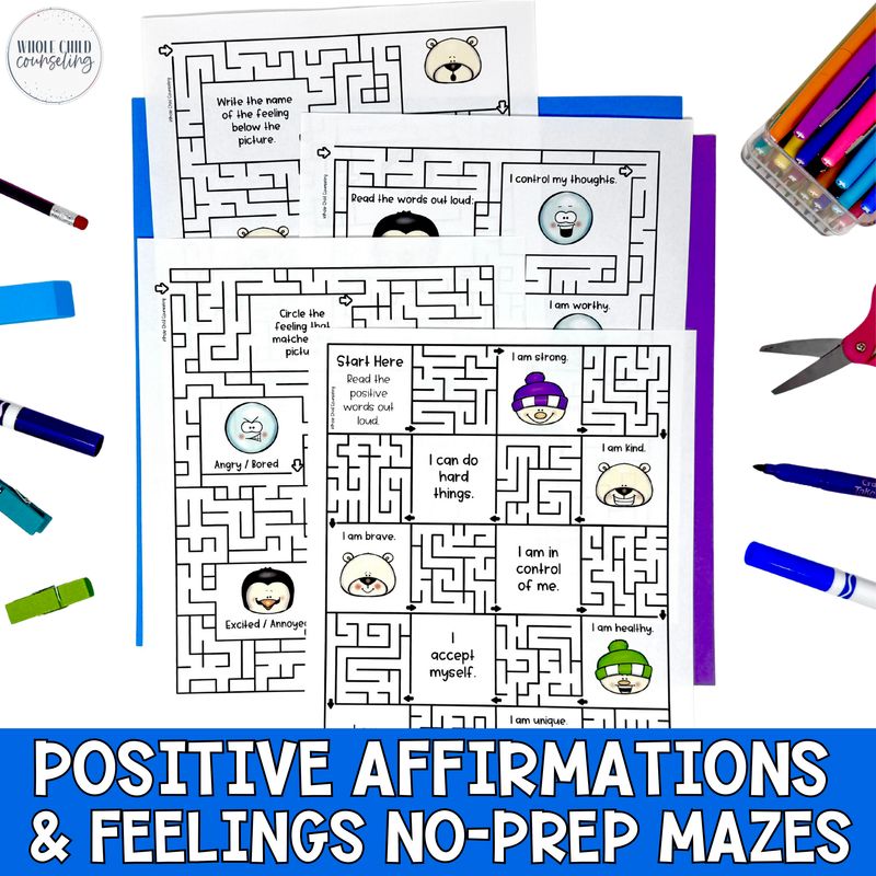 Winter SEL Mazes and No-Prep Worksheets