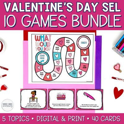 Valentine's Day SEL Board Games Bundle | 10 Digital &amp; Printable Social Skills Games