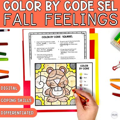 Color By Code Fall Feelings Squirrel Activity