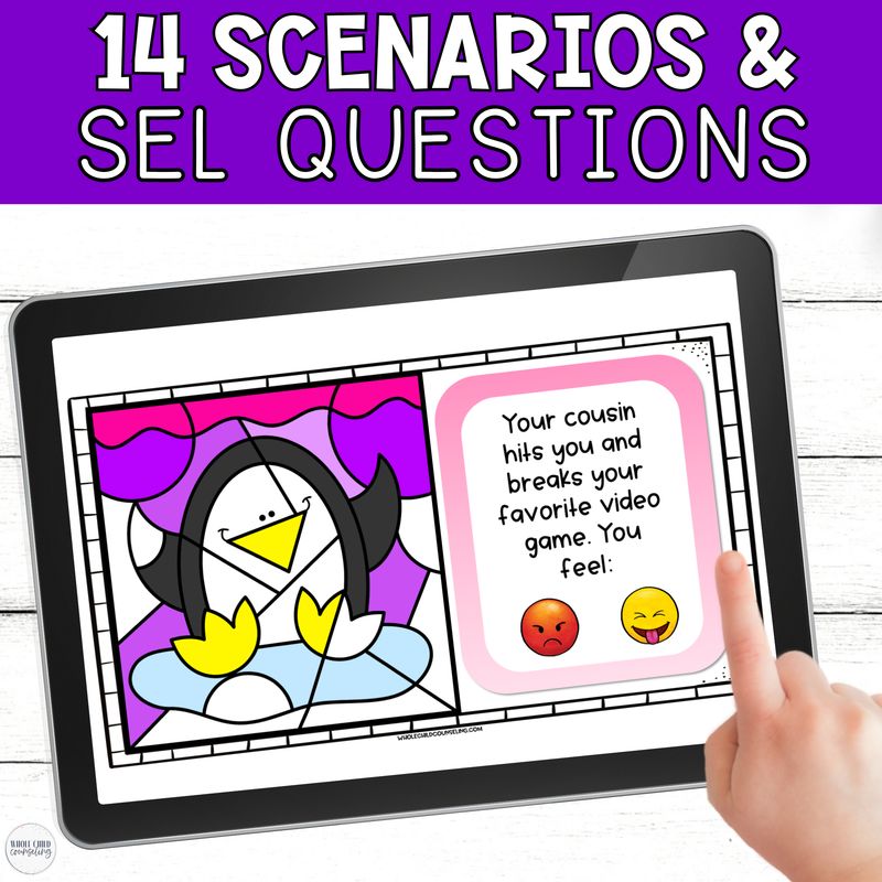 Penguin Color By Code Winter Feelings and Coping Skills Coloring Activity &amp; Digital Game