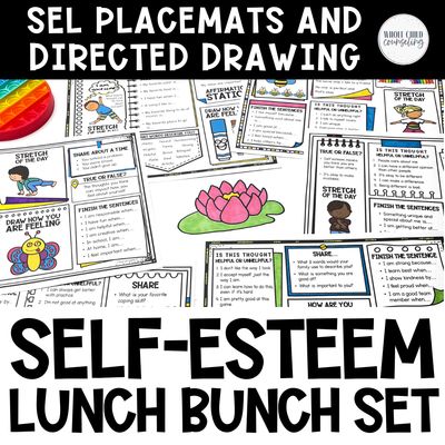 Self-Esteem No-Prep Worksheets for Lunch Bunch + Directed Drawing Activities (Digital + Print)