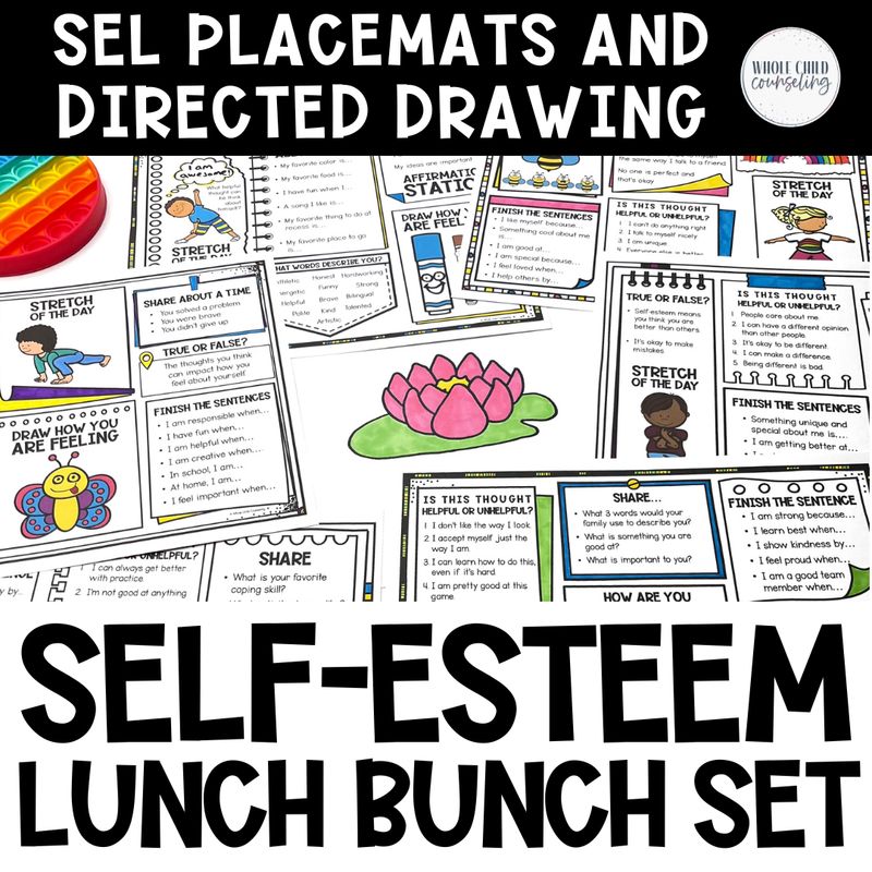 Self Esteem Lunch Bunch Directed Drawing + No-Prep Worksheets (Digital + Print)