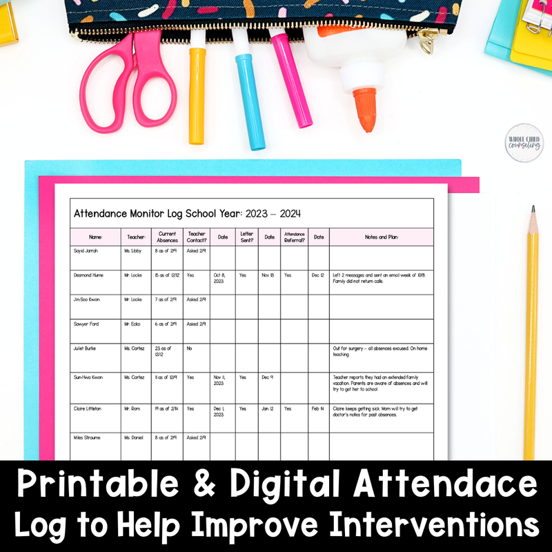 Attendance Monitor Log: Organized Counselor Series