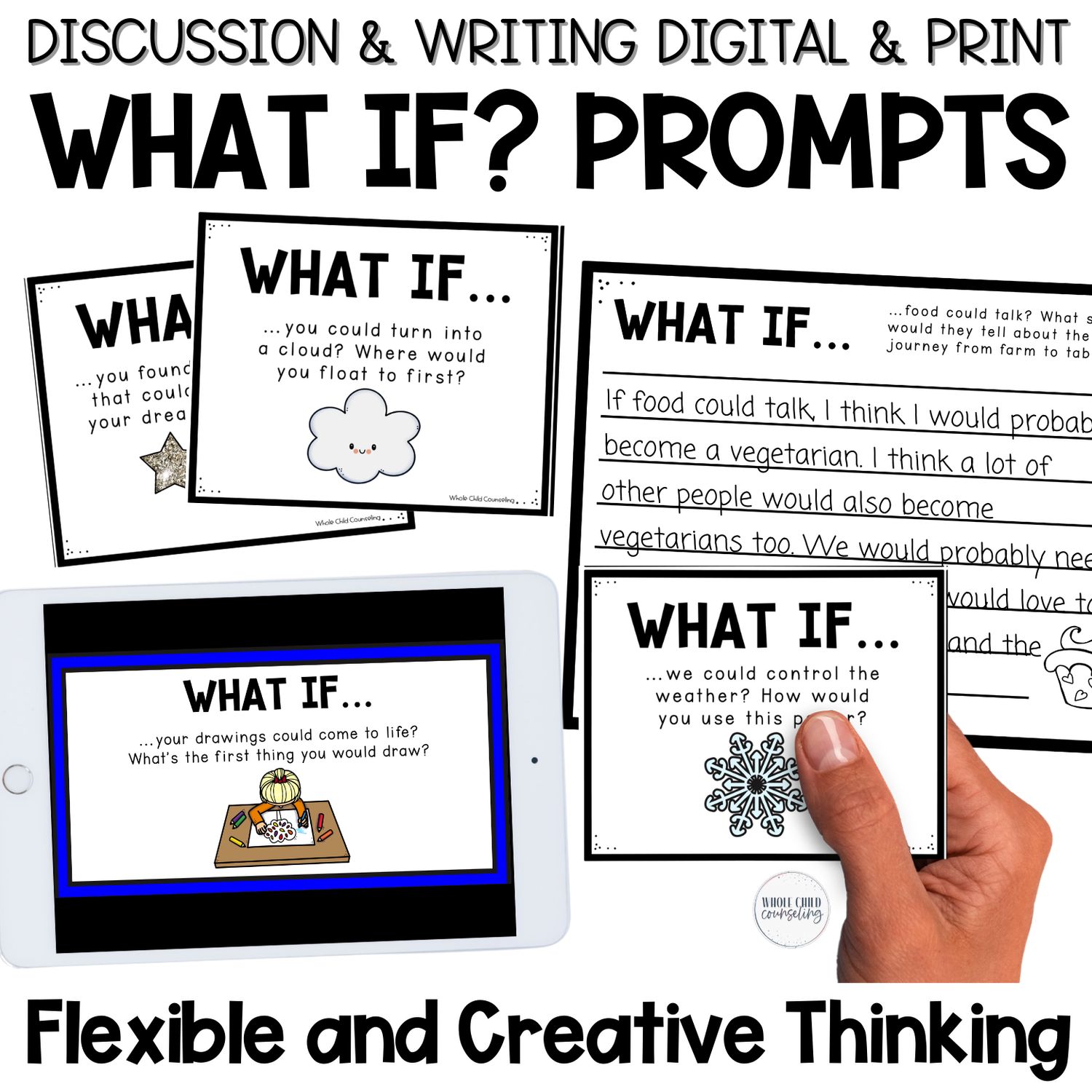 Creative Thinking What If Questions &amp; Prompts | Flexible Thinking Discussion Cards, Writing Worksheets &amp; SEL Activities (Digital + Print)