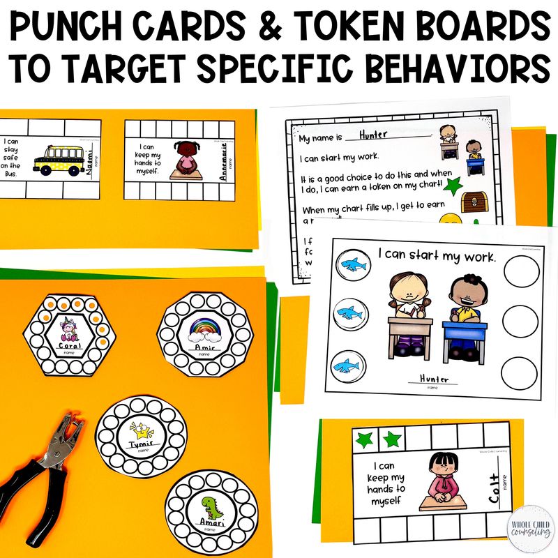 Behavior Chart, Token Board, Punch Card, and Social Story Bundle