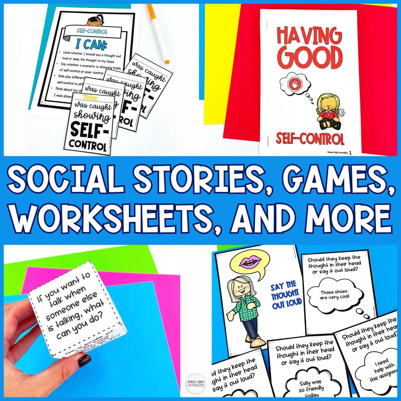 Self Control and Impulse Control Game Activity and Social Story Bundle - Social Skills Treasury (Sets 1-3)