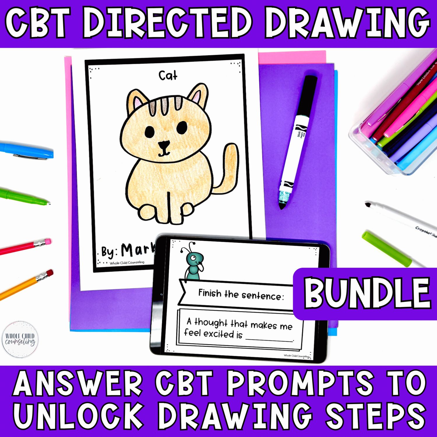 CBT Worksheets Guided &amp; Directed Drawing Bundle