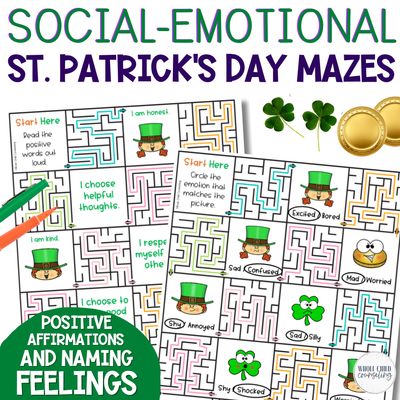 St. Patrick's Day SEL Feelings Mazes &amp; Positive Affirmations | Puzzles and Worksheets