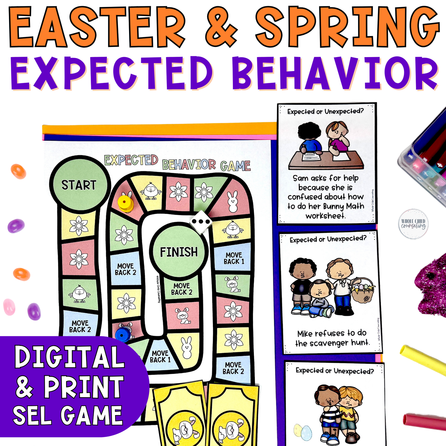 Easter &amp; Spring Expected vs. Unexpected Behavior Game | Social Skills Scenarios, Sorting Activities &amp; SEL Counseling (Digital + Print)