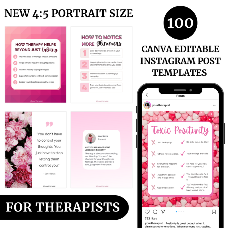 Instagram Therapist &amp; Counselor Canva Templates Bundle