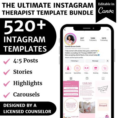 Instagram Editable Canva Templates Bundle | Therapist &amp; Counselor Marketing